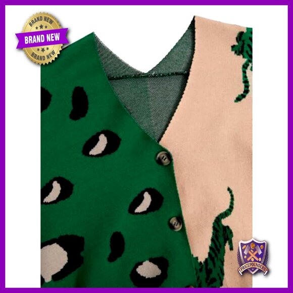 Plus Size Leopard Print Cardigan Sweater V Neck Button Up Knit Outerwear - Picture 3 of 6